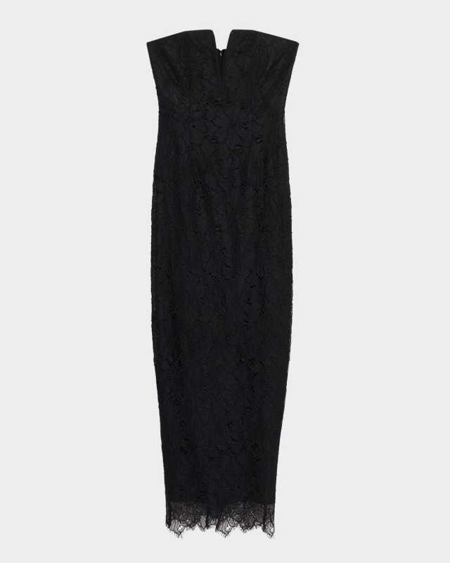Strapless Floral Lace Column Gown